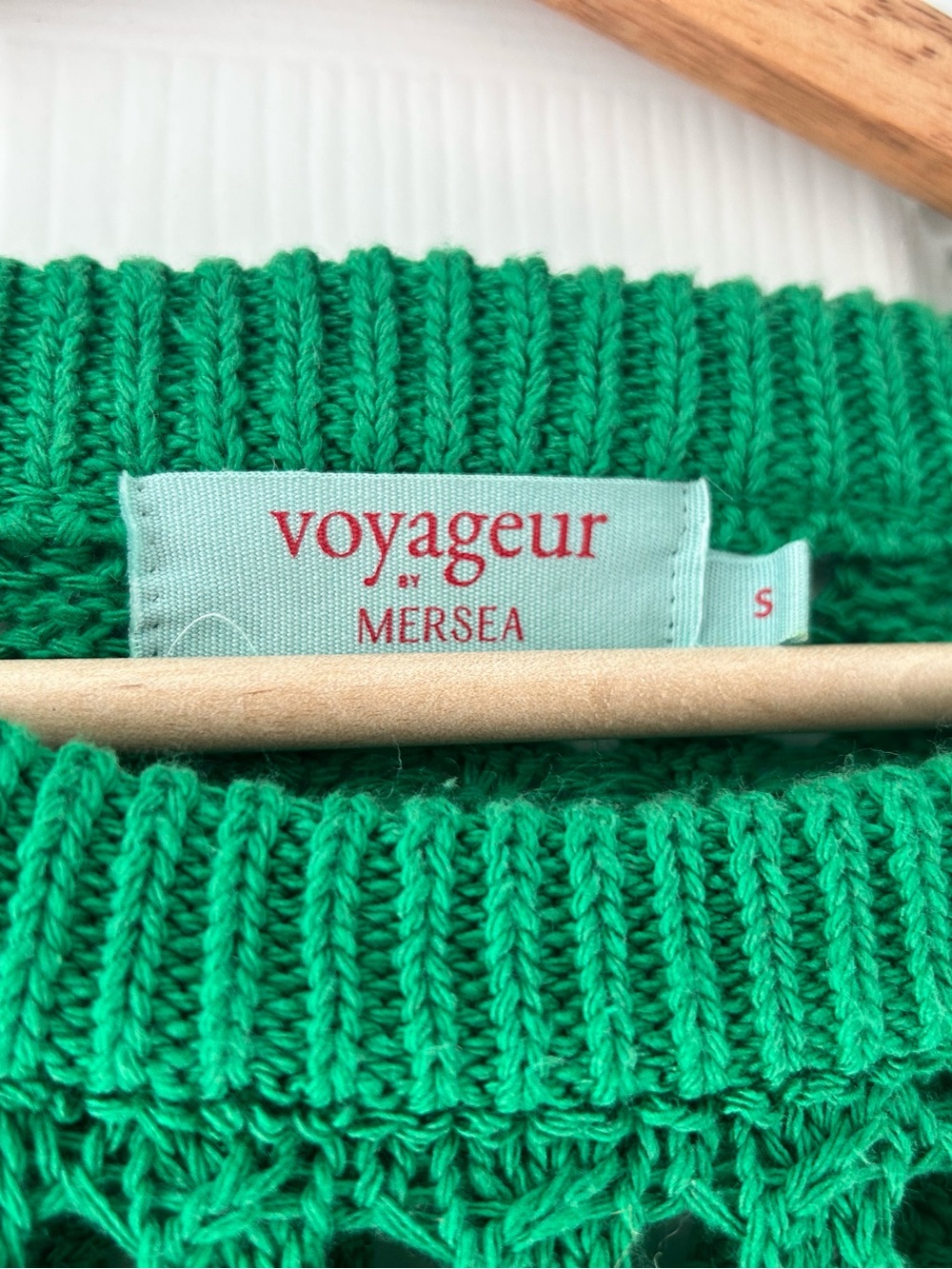 Green Open-Knit Crewneck Sweater - Picture 3 of 4